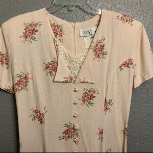 Vintage Prairie Dress Corset Cottagecore Maxi USA 70s 80s 90s Floral Pink Lace